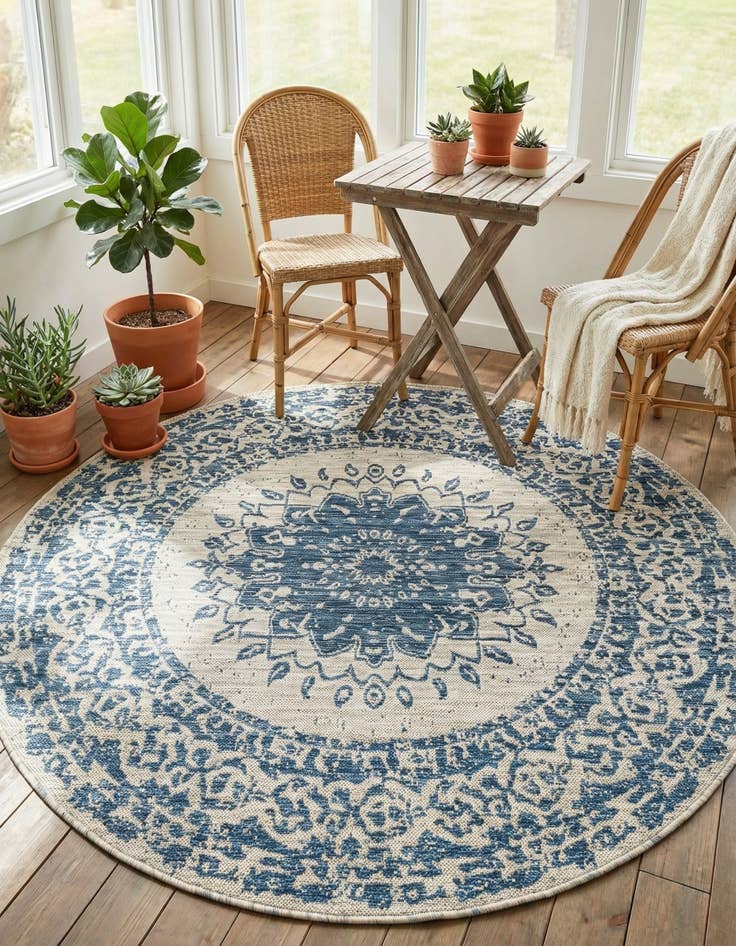 Detail image of  6' x 6'  Washable Traditional Indoor / Outdoor Round Rug