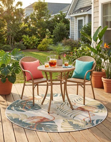 Ivory Easy-Clean Baja Indoor / Outdoor Round Rug