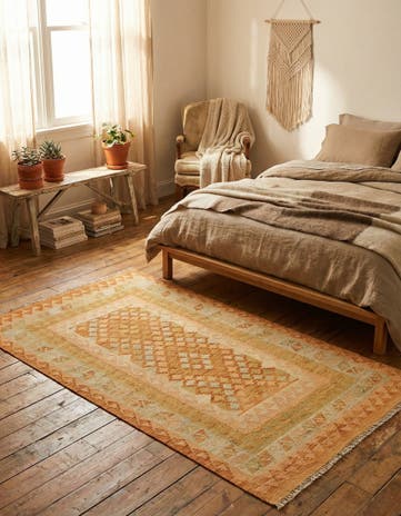 3' 4 x 5' 2 Hand Woven Kilim Waziri Wool Rug
