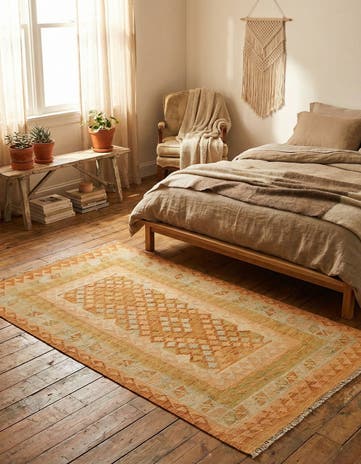 3' 4 x 5' 2 Hand Woven Kilim Waziri Wool Rug