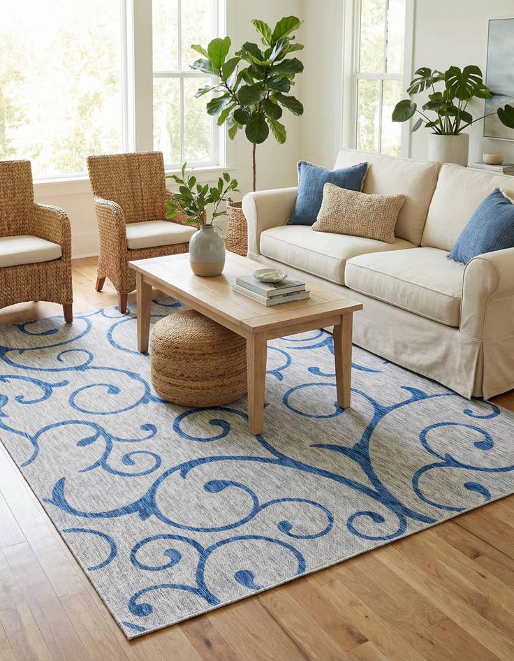 Detail image of 7' 10 x 11'  Washable Botanical Indoor / Outdoor Rug