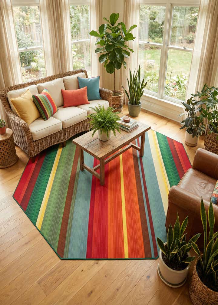 7' 10 x 7' 10 Easy-Clean Modern Indoor / Outdoor Octagon Rug