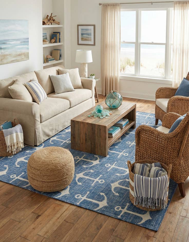 Detail image of 10' x 10'  Washable Coastal Indoor / Outdoor Square Rug