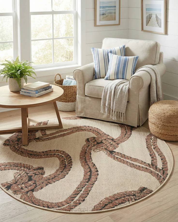 Detail image of 5' x 5' Easy-Clean Coastal Indoor / Outdoor Round Rug