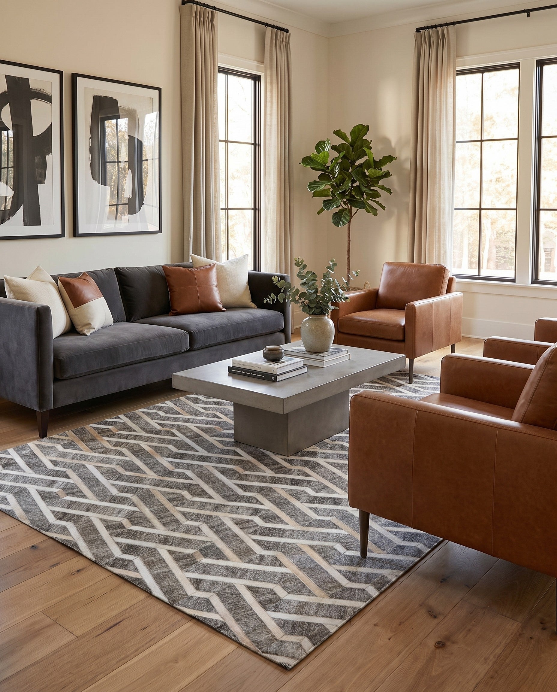 5' 2 x 7' 10 Cowhide Leather Rug