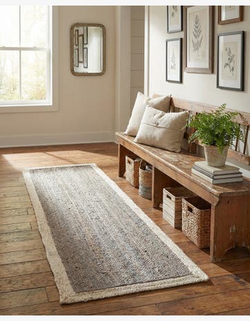 Gray and White Handmade Braided Jute Runner Rug