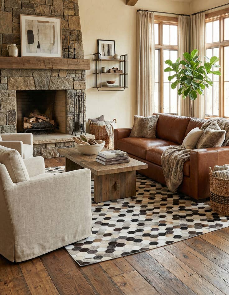 Detail image of 5' 1 x 8' 1 Cowhide Stocks Rug