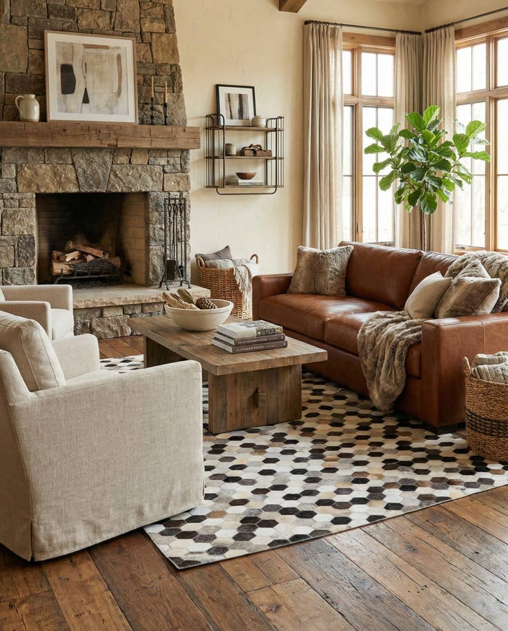Detail image of 5' 1 x 8' 1 Cowhide Stocks Rug