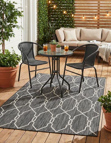 Charcoal Easy-Clean Lattice Indoor / Outdoor Rug