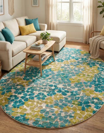 Blue Azalea Oval Rug