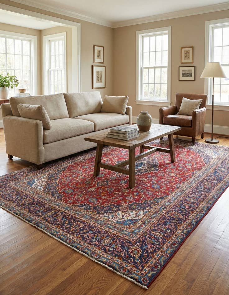 Detail image of  9' 6 x 13' 5  Hand Knotted Kashan Persian Wool Rug