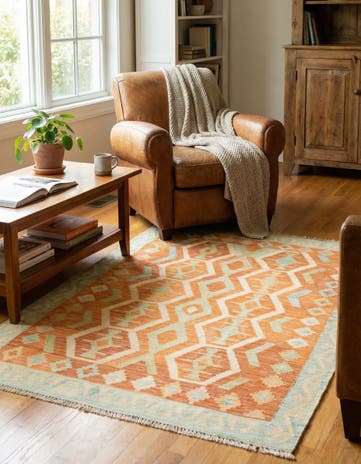 3' 4 x 4' 8 Hand Woven Kilim Waziri Wool Rug