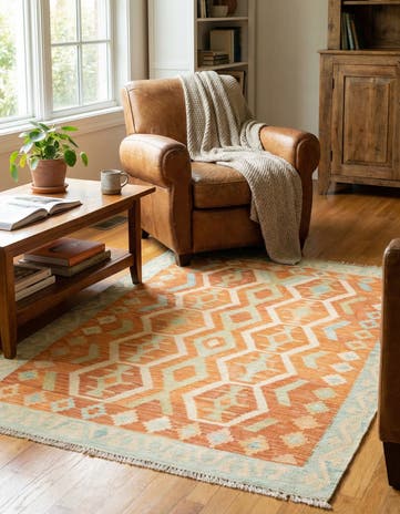 3' 4 x 4' 8 Hand Woven Kilim Waziri Wool Rug