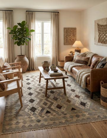 5' 3 x 6' 9 Hand Woven Kilim Maymana Wool Rug