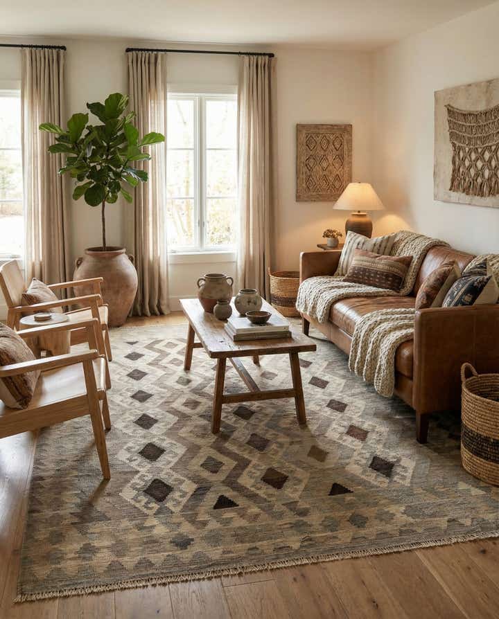 5' 3 x 6' 9 Hand Woven Kilim Maymana Wool Rug