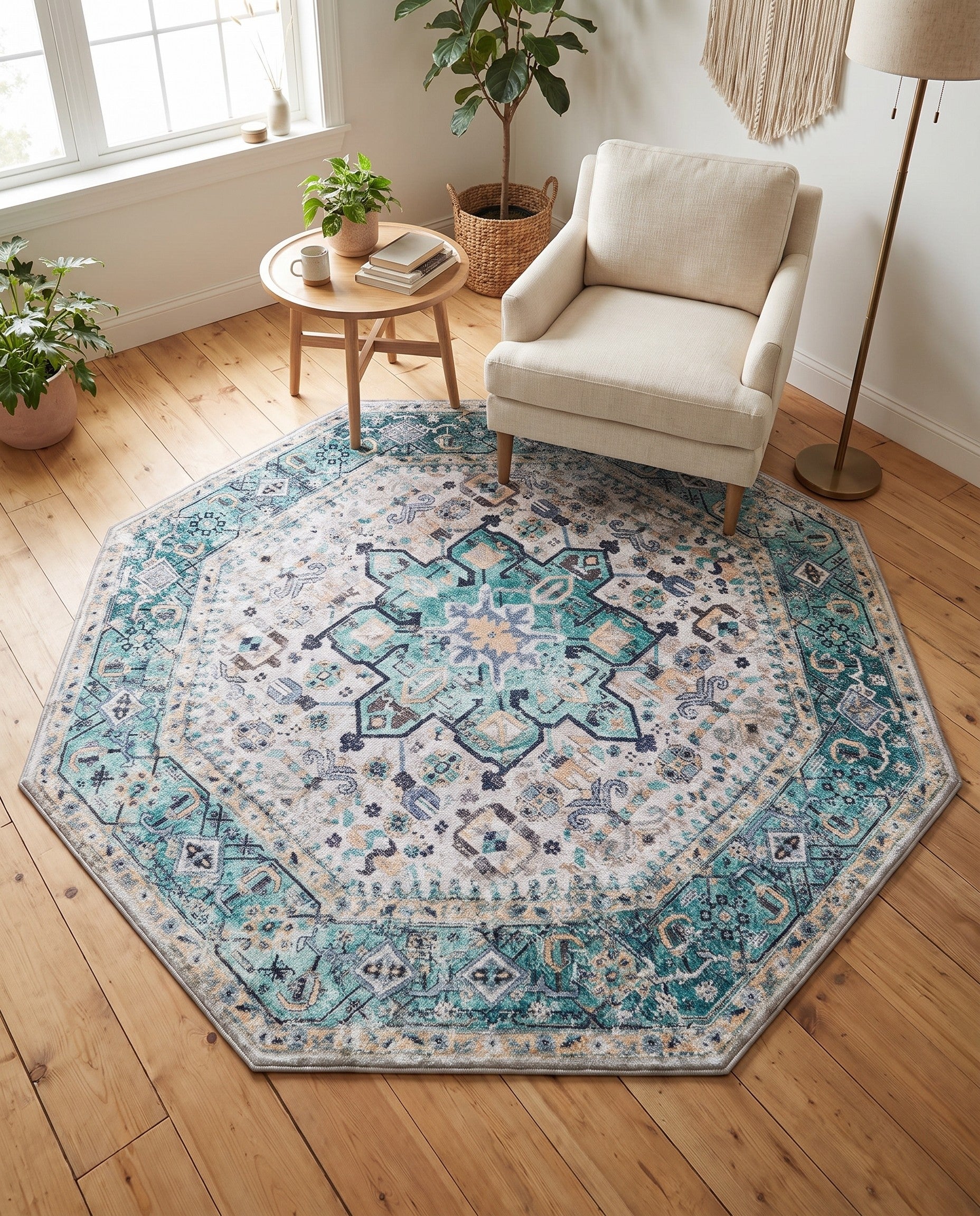 5' 3 x 5' 3 Washable Yara Octagon Rug