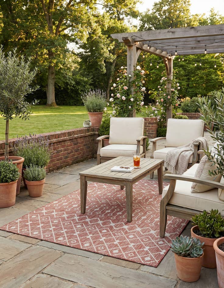 Detail image of  4' x 5' 6  Washable Lattice Indoor / Outdoor Rug