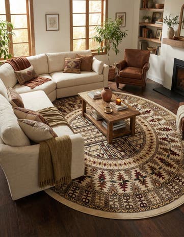 Beige Bokhara Round Rug