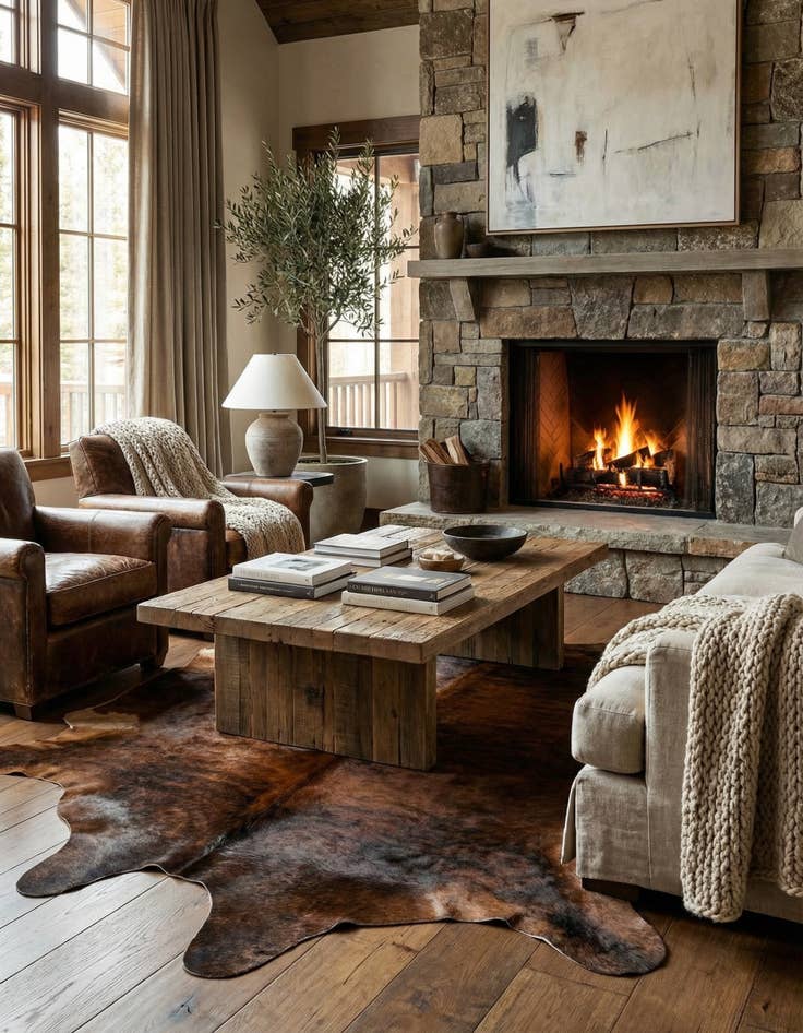 Detail image of 4' 4 x 5' 1 Cowhide Leather Rug