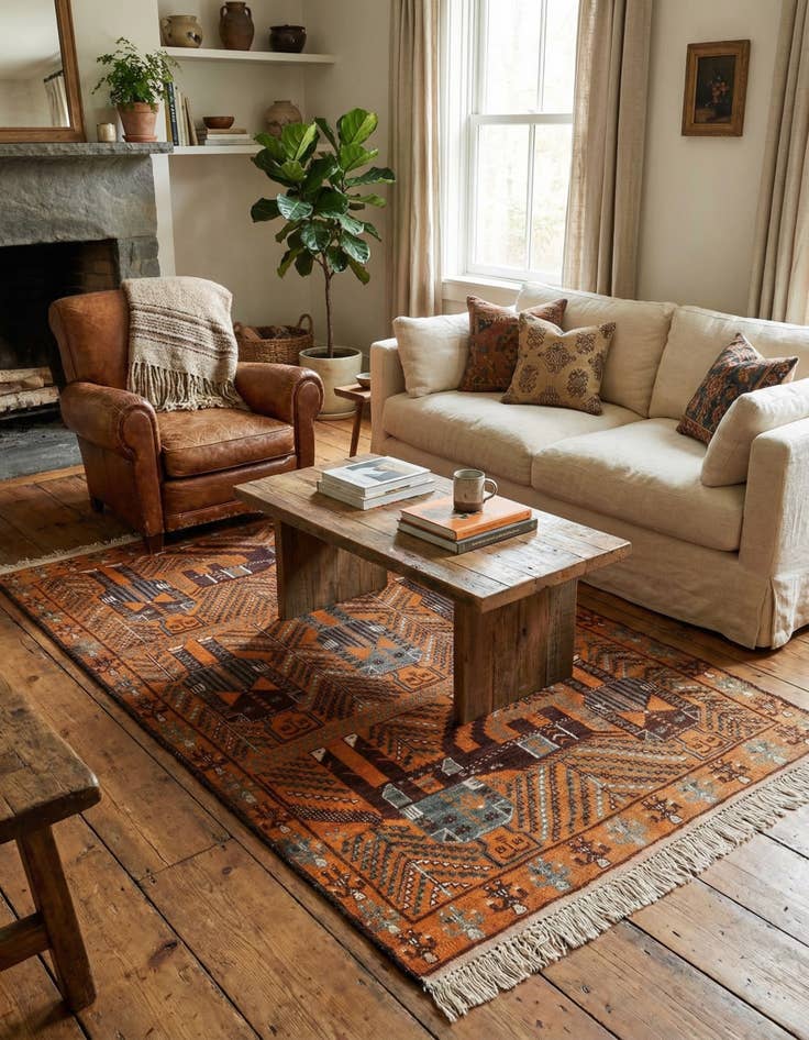 Detail image of 3' 9 x 6' 9  Hand Knotted Afghan Ersari Wool Rug