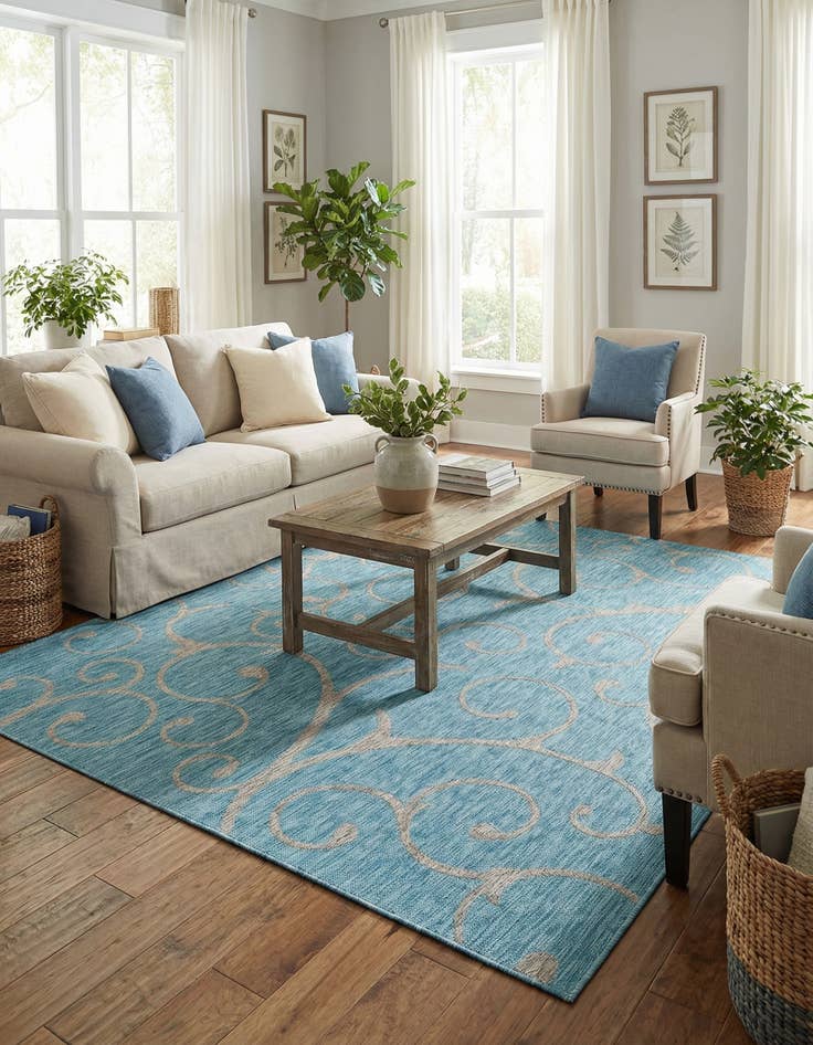 Detail image of  9' x 12'  Washable Botanical Indoor / Outdoor Rug
