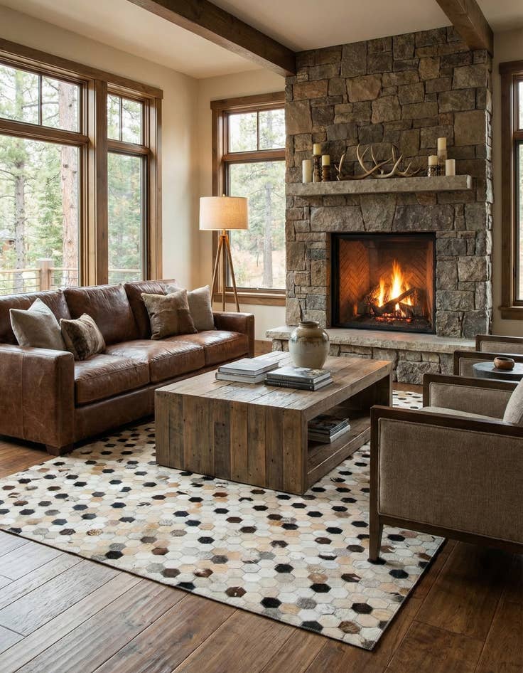 Detail image of 5' 1 x 8' Cowhide Leather Rug