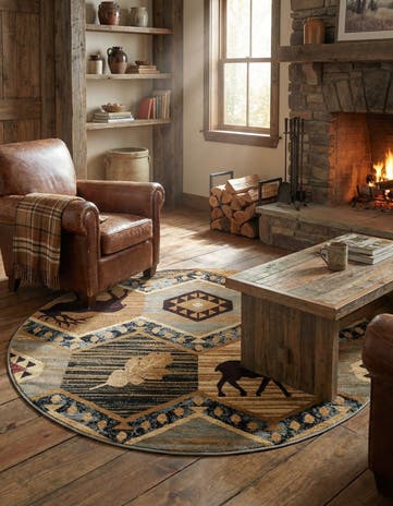 Blue Pioneer Round Rug