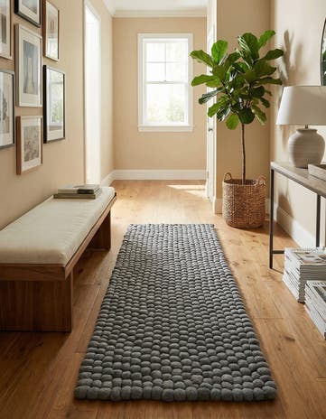 2' x 5' 3 Hand Woven Felt Ball Wool Runner Rug