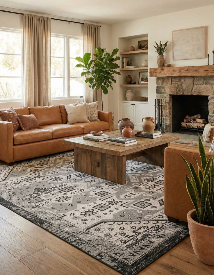 Detail image of  13' x 13'  Washable Aztec Indoor / Outdoor Square Rug