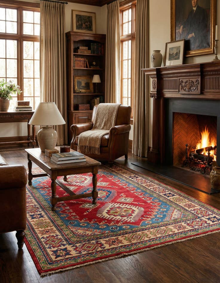 Detail image of 4' 1 x 6'  Hand Knotted Kazak Rug