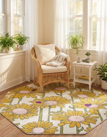 White Bloom Octagon Rug