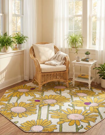 White Bloom Octagon Rug