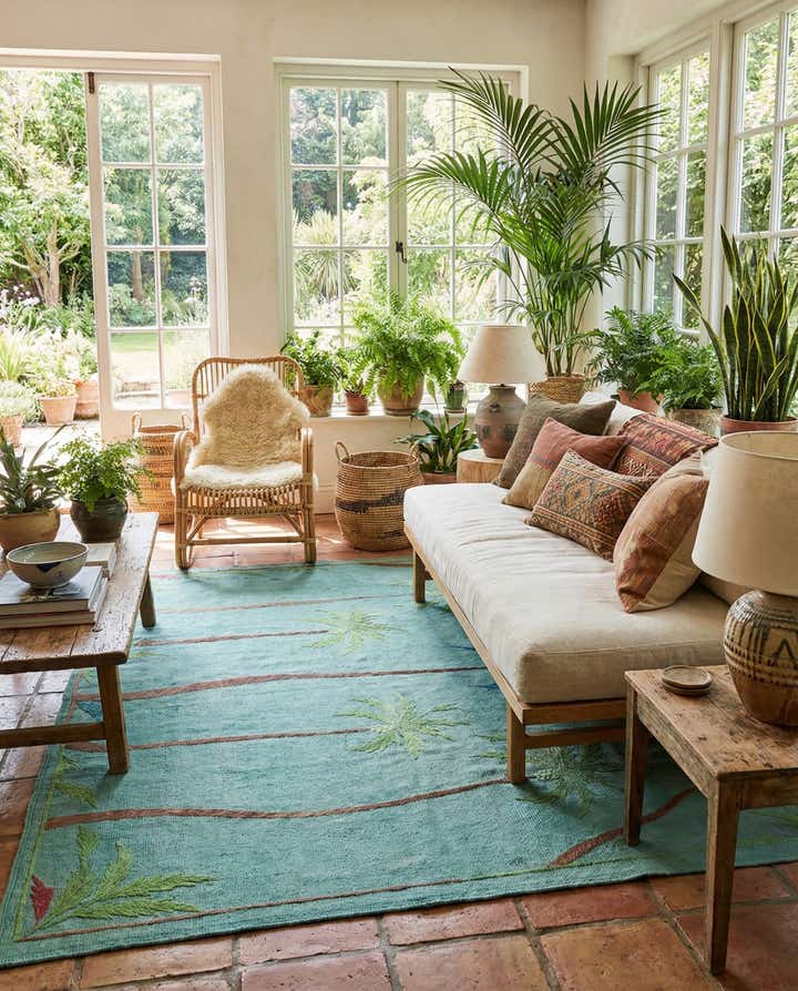 5' 2 x 6' 3 Hand Woven Kilim Suzani Wool Rug