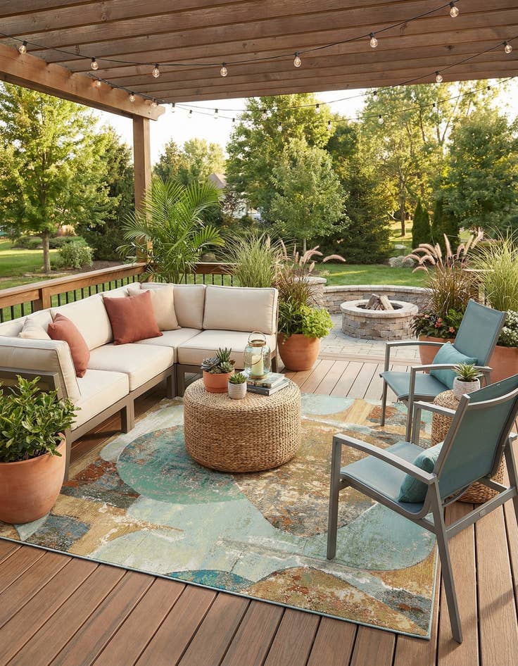 Detail image of 10' x 10'  Washable Modern Indoor / Outdoor Square Rug