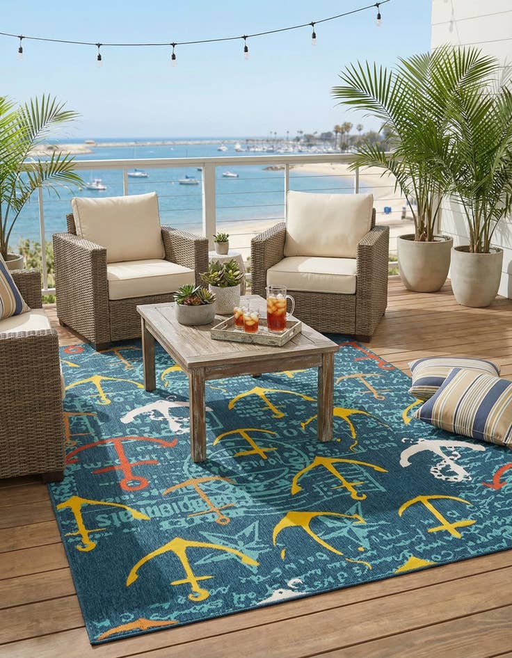 Detail image of 9' x 12'  Washable Coastal Indoor / Outdoor Rug