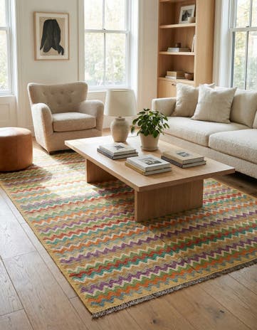 6' 6 x 9' 8 Hand Woven Kilim Modern Wool Rug