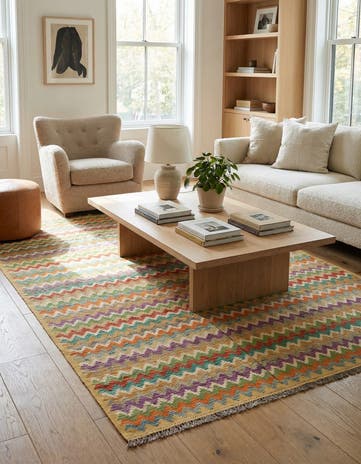 6' 6 x 9' 8 Hand Woven Kilim Modern Wool Rug