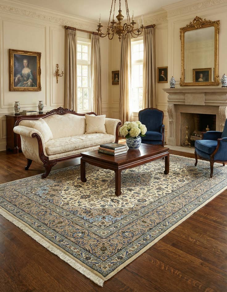 Detail image of 7' 10 x 13'  Hand Knotted Kashan Persian Wool Rug