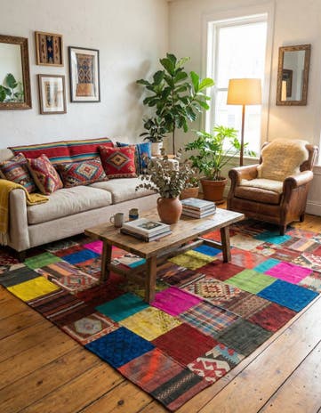 6' 6 x 9' 9 Hand Woven Kilim Patchwork Wool Rug