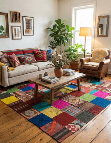 6' 6 x 9' 9 Hand Woven Kilim Patchwork Wool Rug