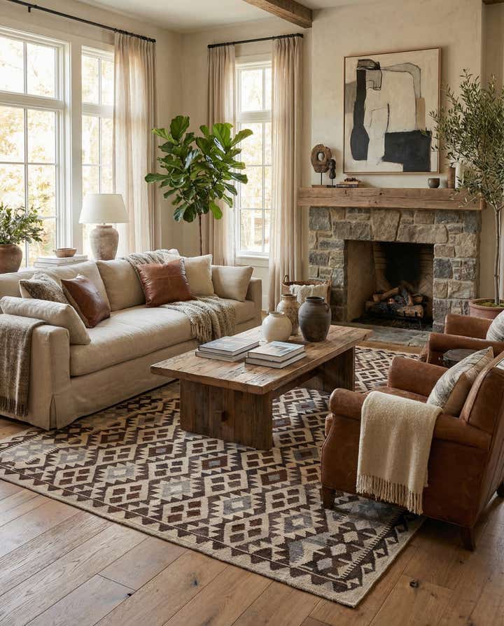 6' 10 x 9' 7 Hand Woven Kilim Maymana Wool Rug