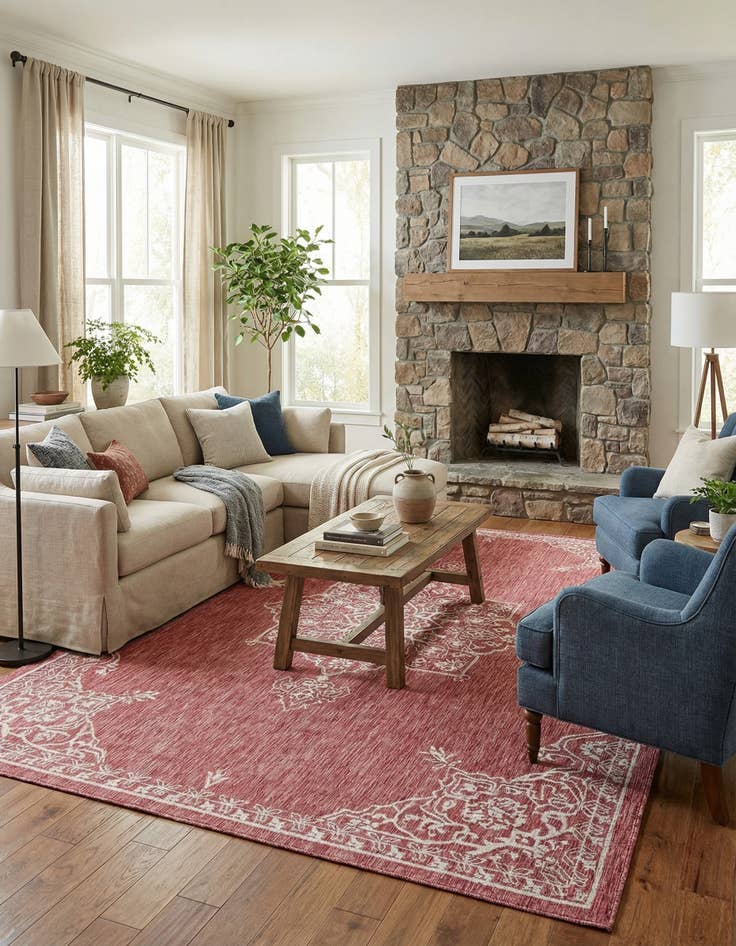 Detail image of  7' 10 x 11'  Washable Traditional Indoor / Outdoor Rug