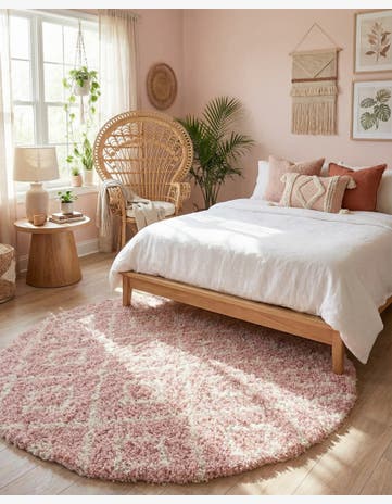Light Pink Lattice Shag Round Rug