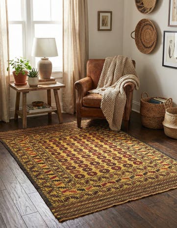 4' 2 x 5' 9 Hand Woven Kilim Afghan Wool Rug