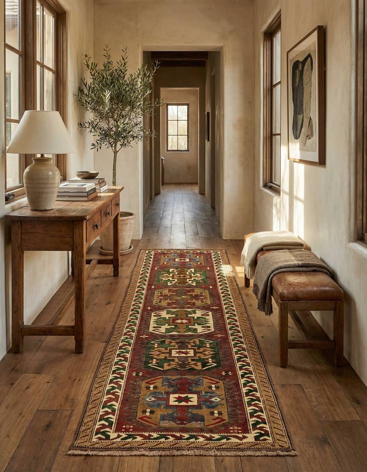 Detail image of 3' x 9' 9  Hand Knotted Kazak Wool Runner Rug