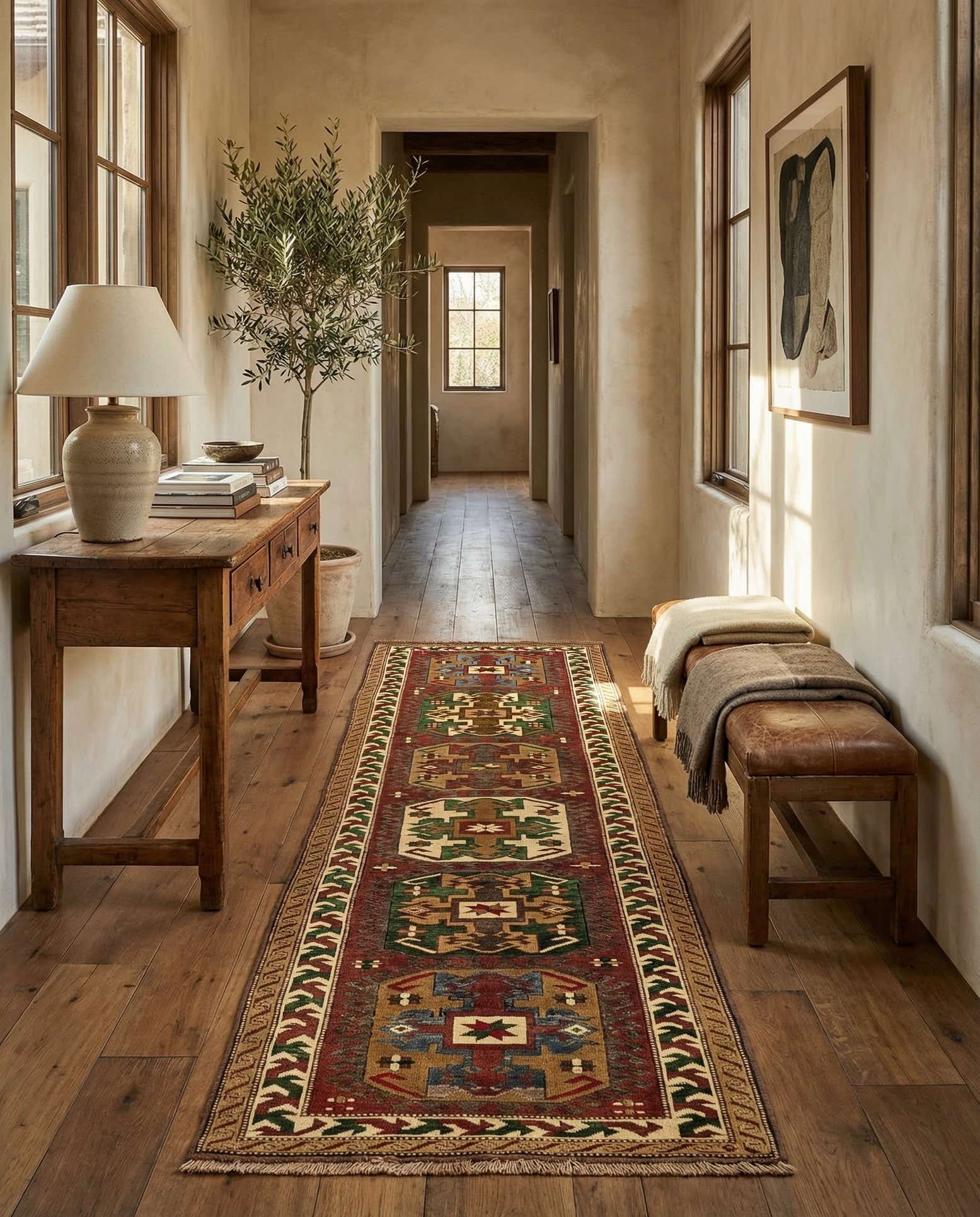 3' x 9' 9 Hand Knotted Kazak Wool Runner Rug