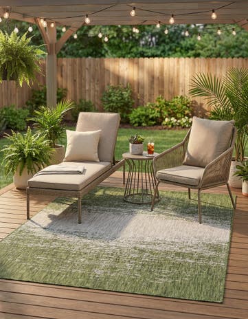 Green Easy-Clean Modern Indoor / Outdoor Rug