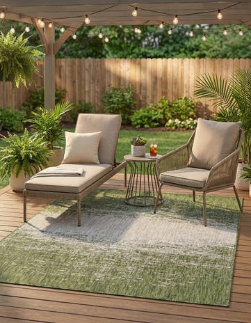 Green Easy-Clean Modern Indoor / Outdoor Rug