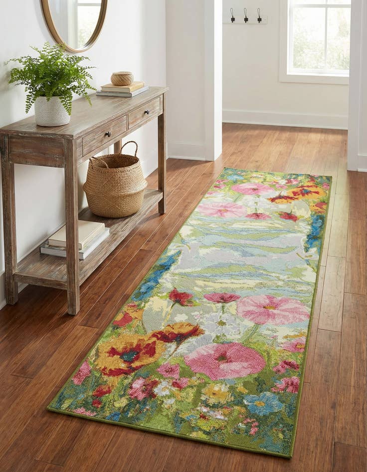 Detail image of 2' x 6' Easy-Clean Botanical Indoor / Outdoor Runner Rug