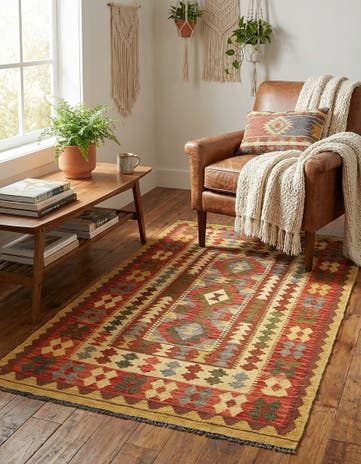 3' 3 x 6' 5 Hand Woven Kilim Maymana Wool Rug